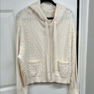 LOFT Ivory Textured Knit Hoodie Sweater